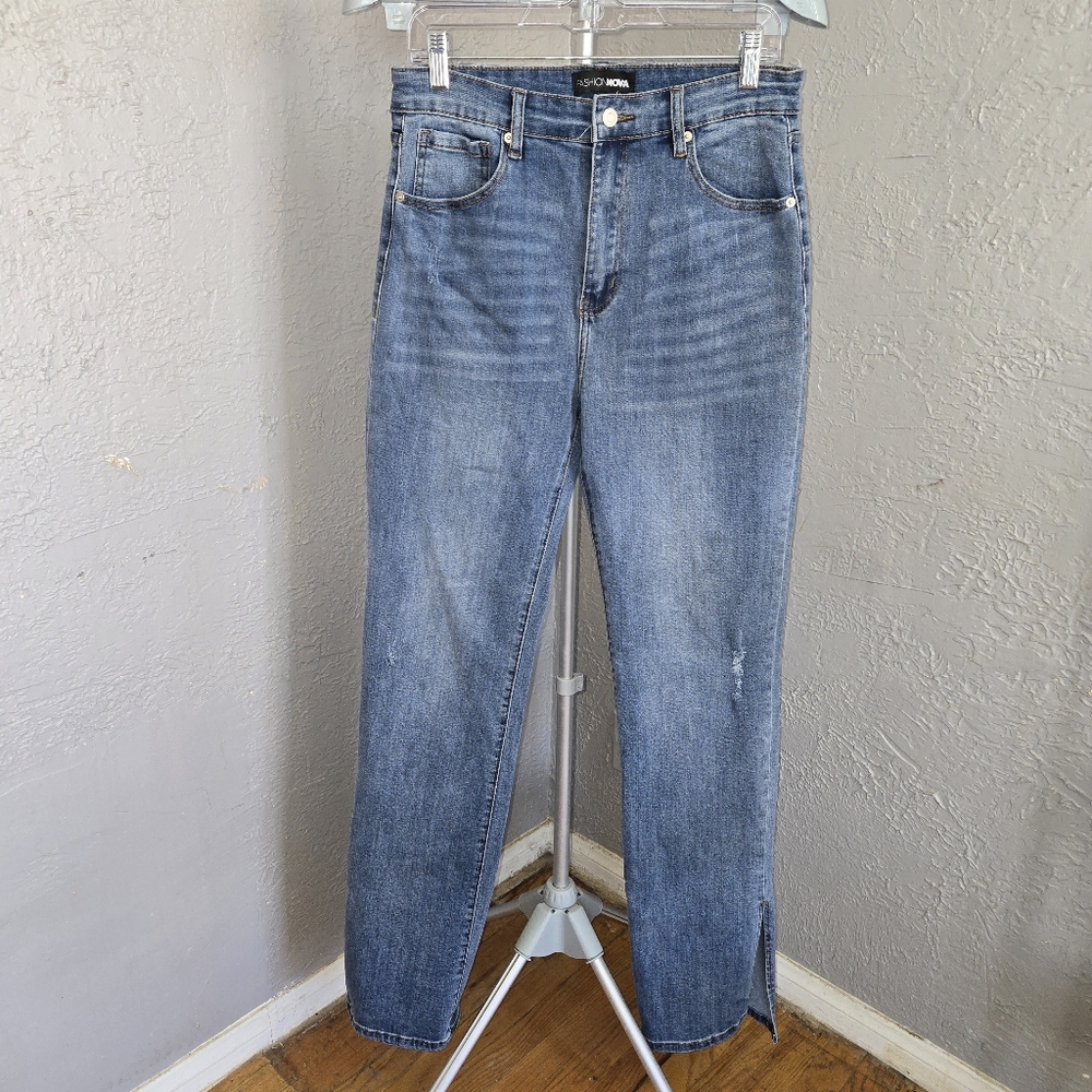 Fashion Nova Ankle Slit Blue Denim Jeans